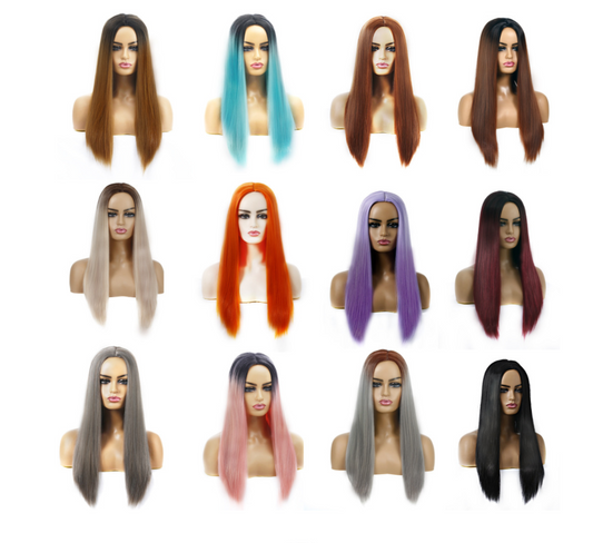 Perruques de cheveux en fibres chimiques pour femmes pour cheveux teints longs et raides