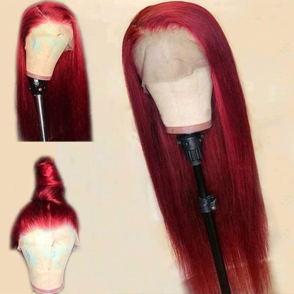 Perruques de cheveux humains avant de dentelle bordeaux Perruque de cheveux humains rouge