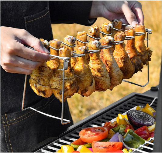 Panier à grillades Portable en acier inoxydable, Clip à mailles, 14 fentes, étagère à nervures pour Barbecue, support antiadhésif pour ailes de poulet