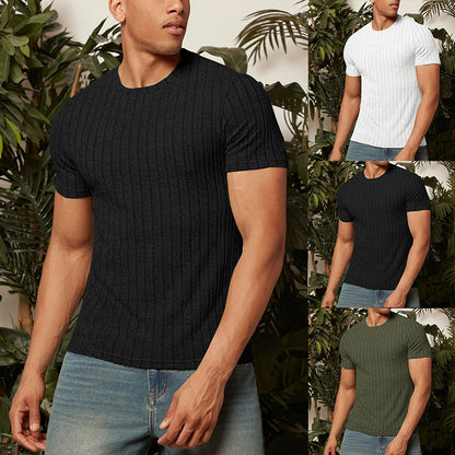T-shirt d'été à manches courtes pour hommes, col rond, couleur unie, haut Design rayé, vêtements pour hommes