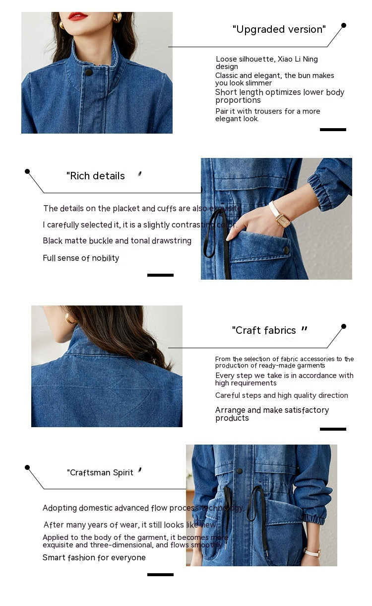 Manteau en jean à capuche pour femme, haut décontracté, mi-long